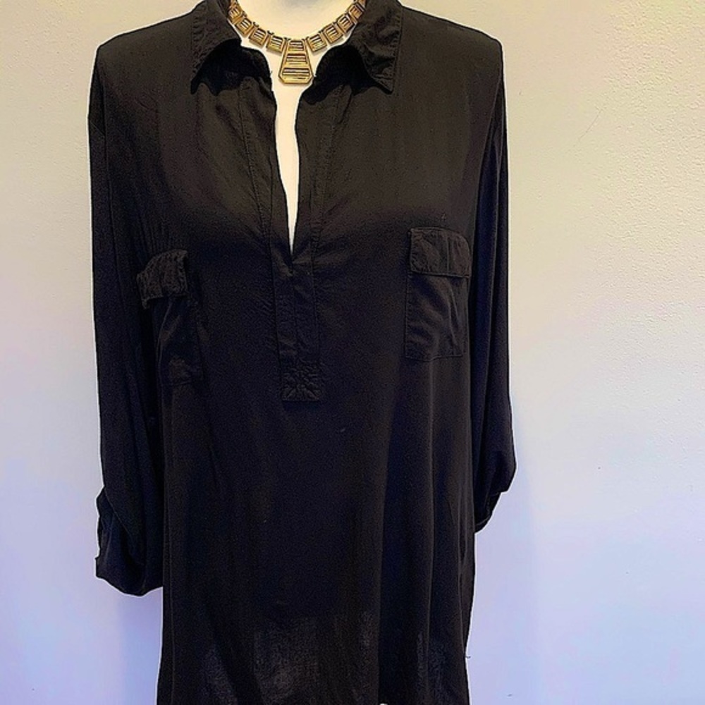 Splendid Black Pullover Collared Tunic/Blouse - image 3
